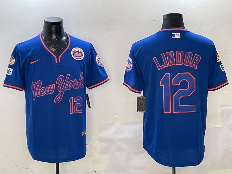 Men New York Mets 12 Lindor Blue Throwback Game Nike 2025 MLB Jersey style 1